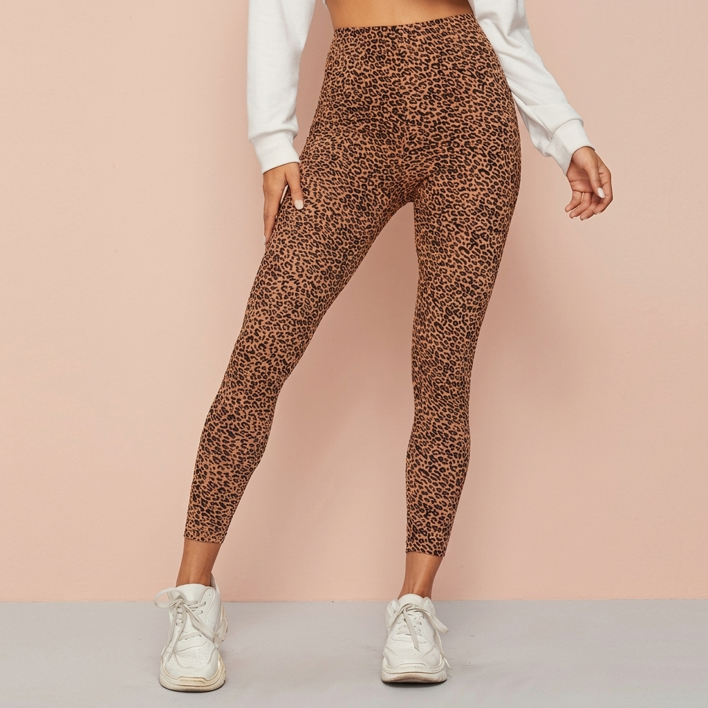 Leopard Print Højtaljede Leggings til Kvinder