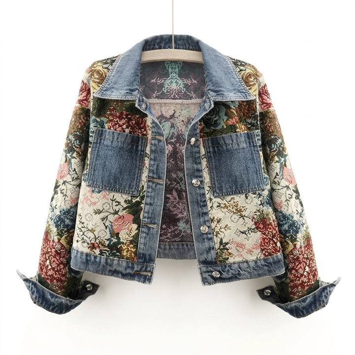 Denimjakke med blomsterprint til kvinder
