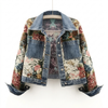 Denimjakke med blomsterprint til kvinder
