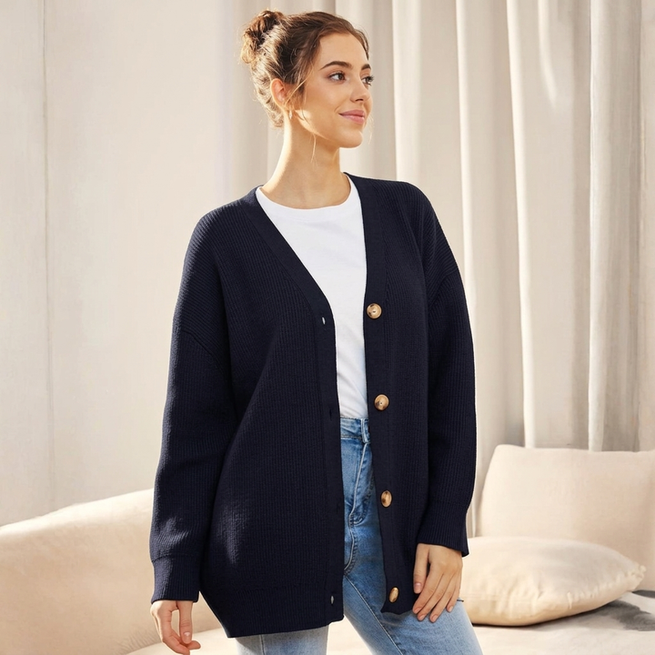 Oversized cardigan med V-hals