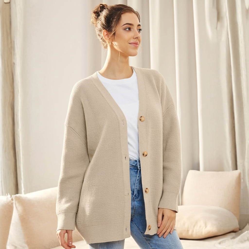 Oversized cardigan med V-hals