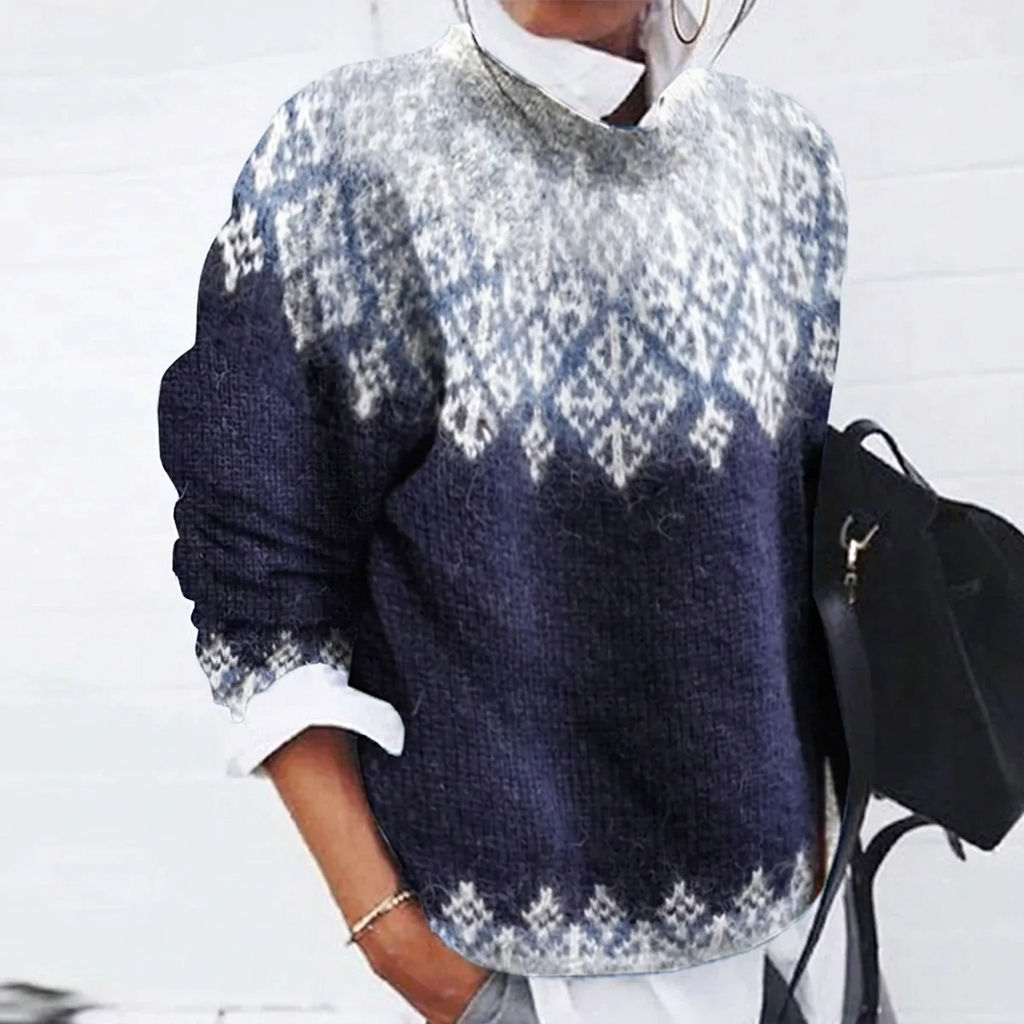 Kvinders Ribbet Strik Sweater med Rund Hals
