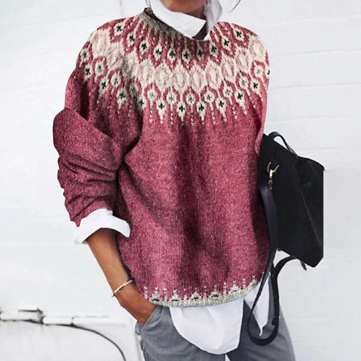 Kvinders Ribbet Strik Sweater med Rund Hals