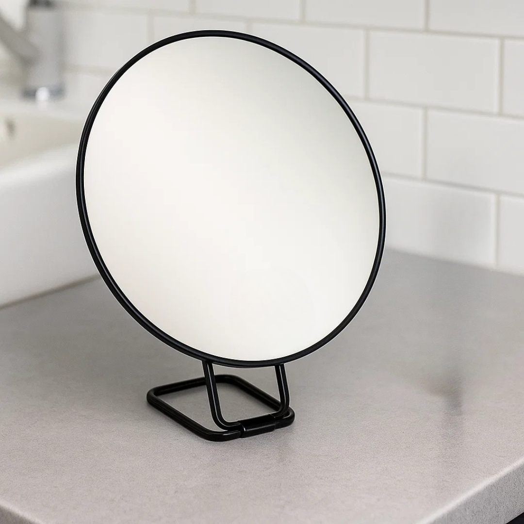 Makeupspejl med forstørrelse, bærbart design med sugekop og stander