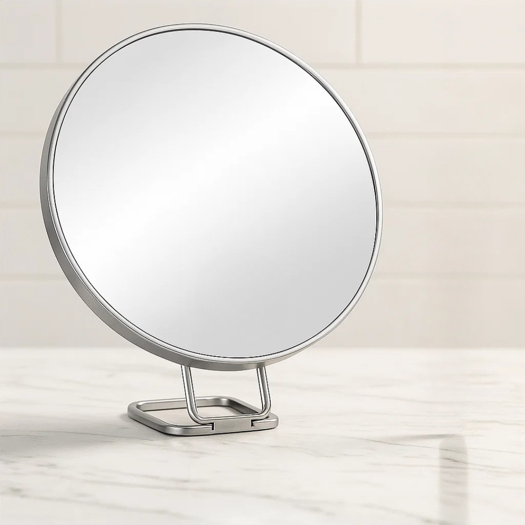Makeupspejl med forstørrelse, bærbart design med sugekop og stander