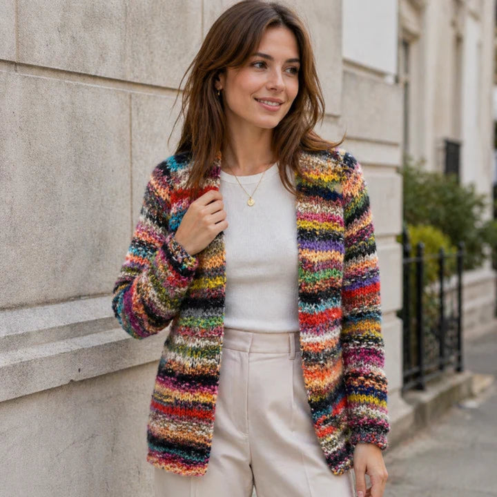 Farverig strikket cardigan