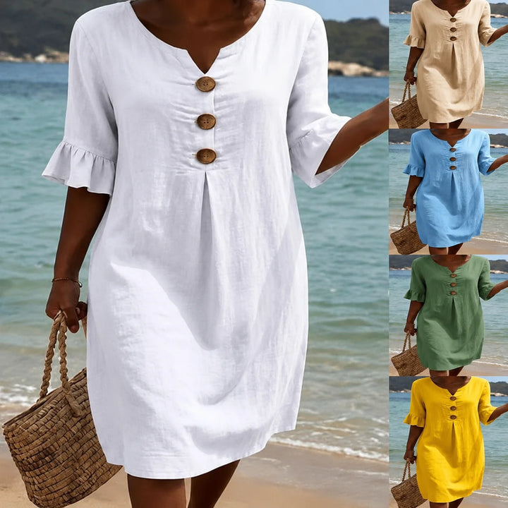Kvinders Casual Solid Farve V-Hals Strandkjole