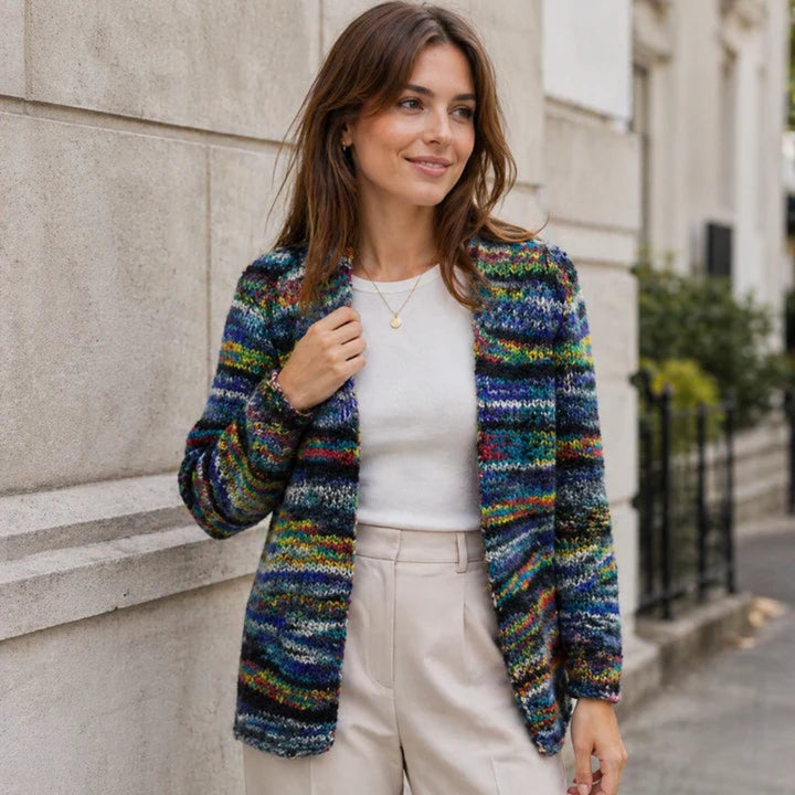 Farverig strikket cardigan