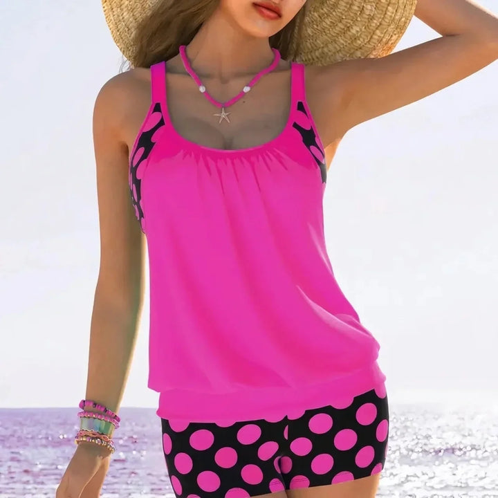 Polka Dot Plus-Size Tankini To-Dels Badebeklædning Sæt