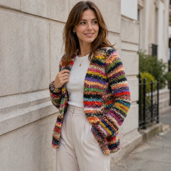 Farverig strikket cardigan