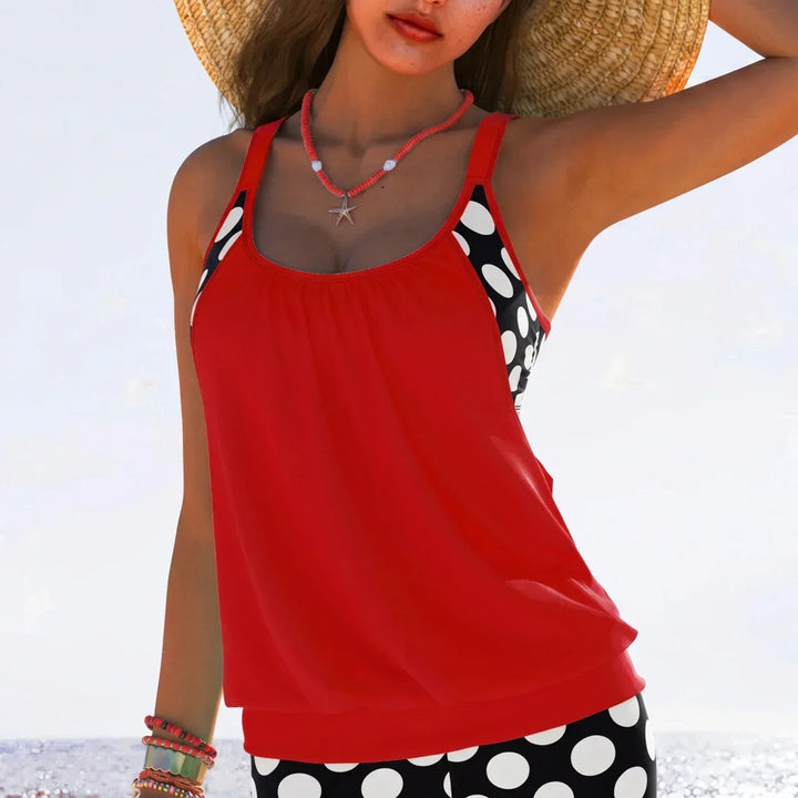 Polka Dot Plus-Size Tankini To-Dels Badebeklædning Sæt