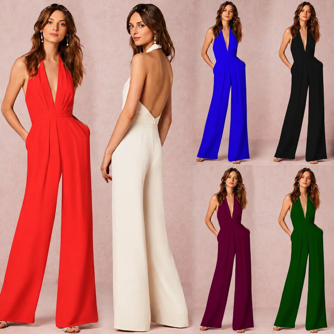 Kvinders Rygfri Halter Bred Ben Jumpsuit