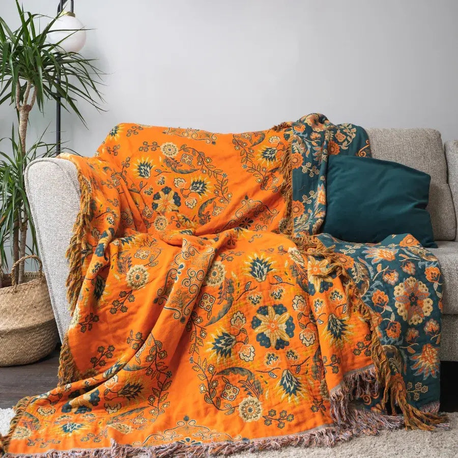 Vendbar plaid med vintageblomster