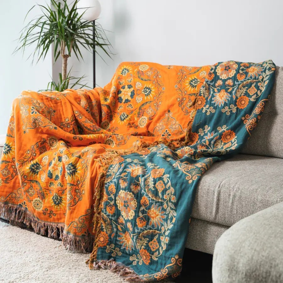 Vendbar plaid med vintageblomster
