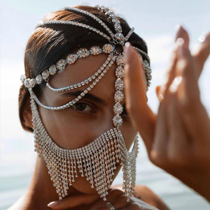 Glitrende slørmaske | Maskerade-ansigtssmykke