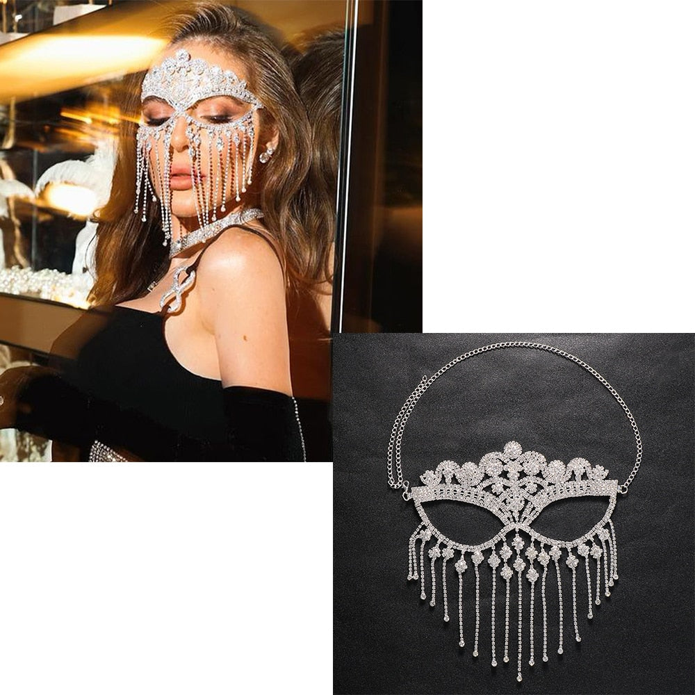 Glitrende slørmaske | Maskerade-ansigtssmykke
