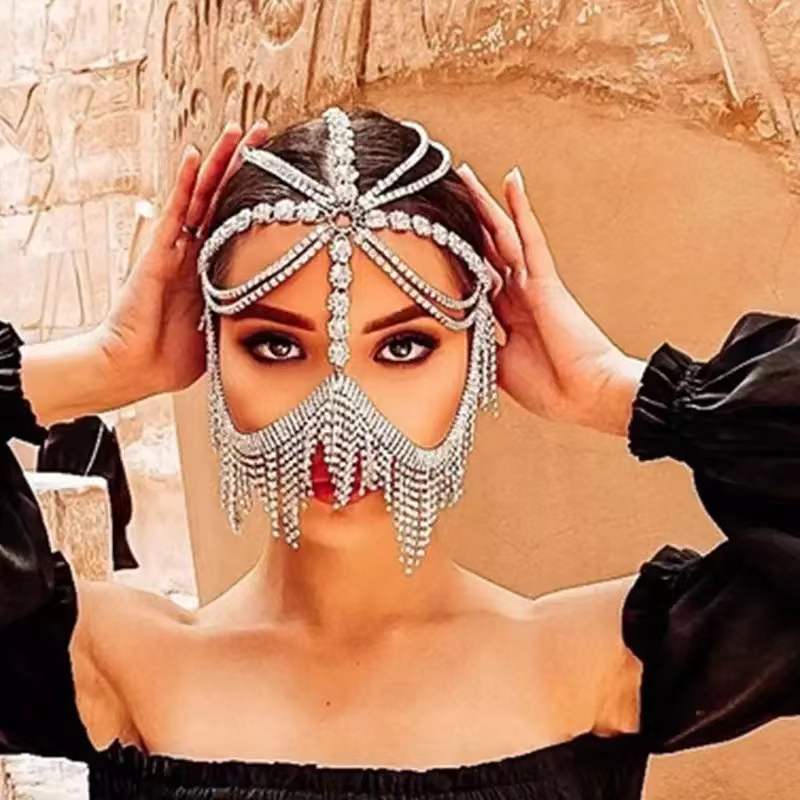 Glitrende slørmaske | Maskerade-ansigtssmykke