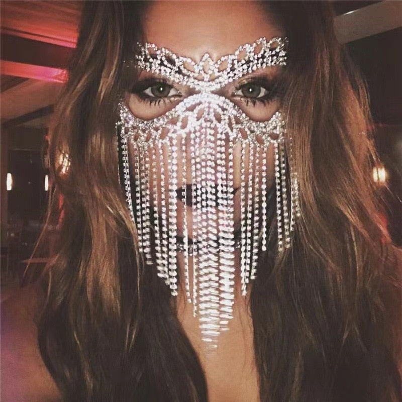 Glitrende slørmaske | Maskerade-ansigtssmykke