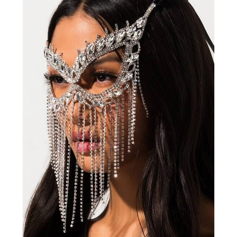 Glitrende slørmaske | Maskerade-ansigtssmykke