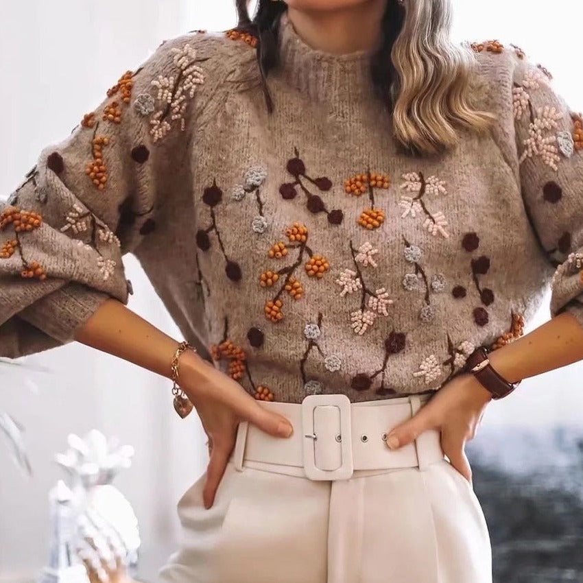 Strikket sweater til damer med efterårsmotiv – Noëlle