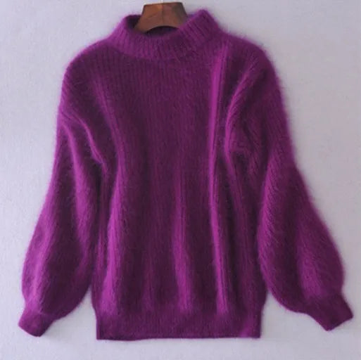 Afslappet strikket damesweater i angora – Livia