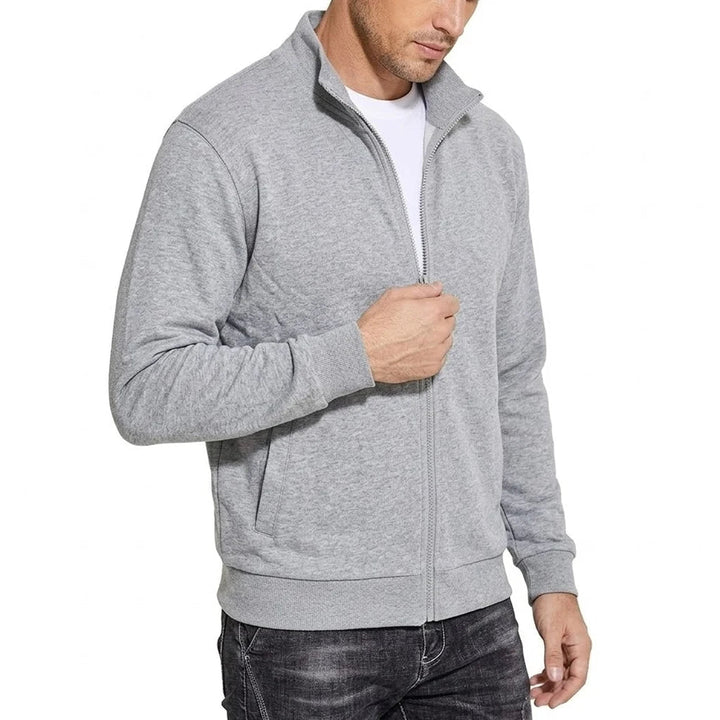 Sweatshirtjakke i bomuld med lynlås til mænd, åndbar, klassisk løs pasform
