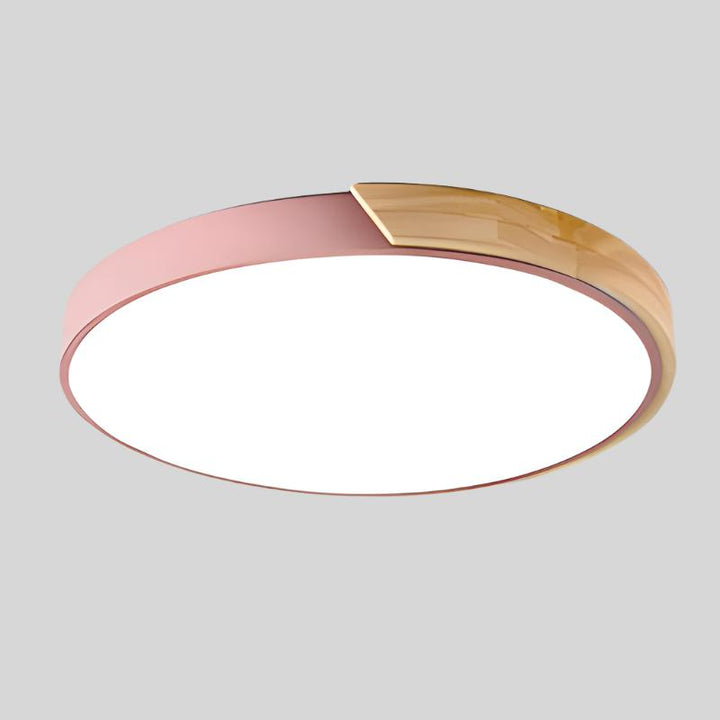 Skandinavisk LED-loftlampe i macaron-form med trædetalje til stue eller soveværelse