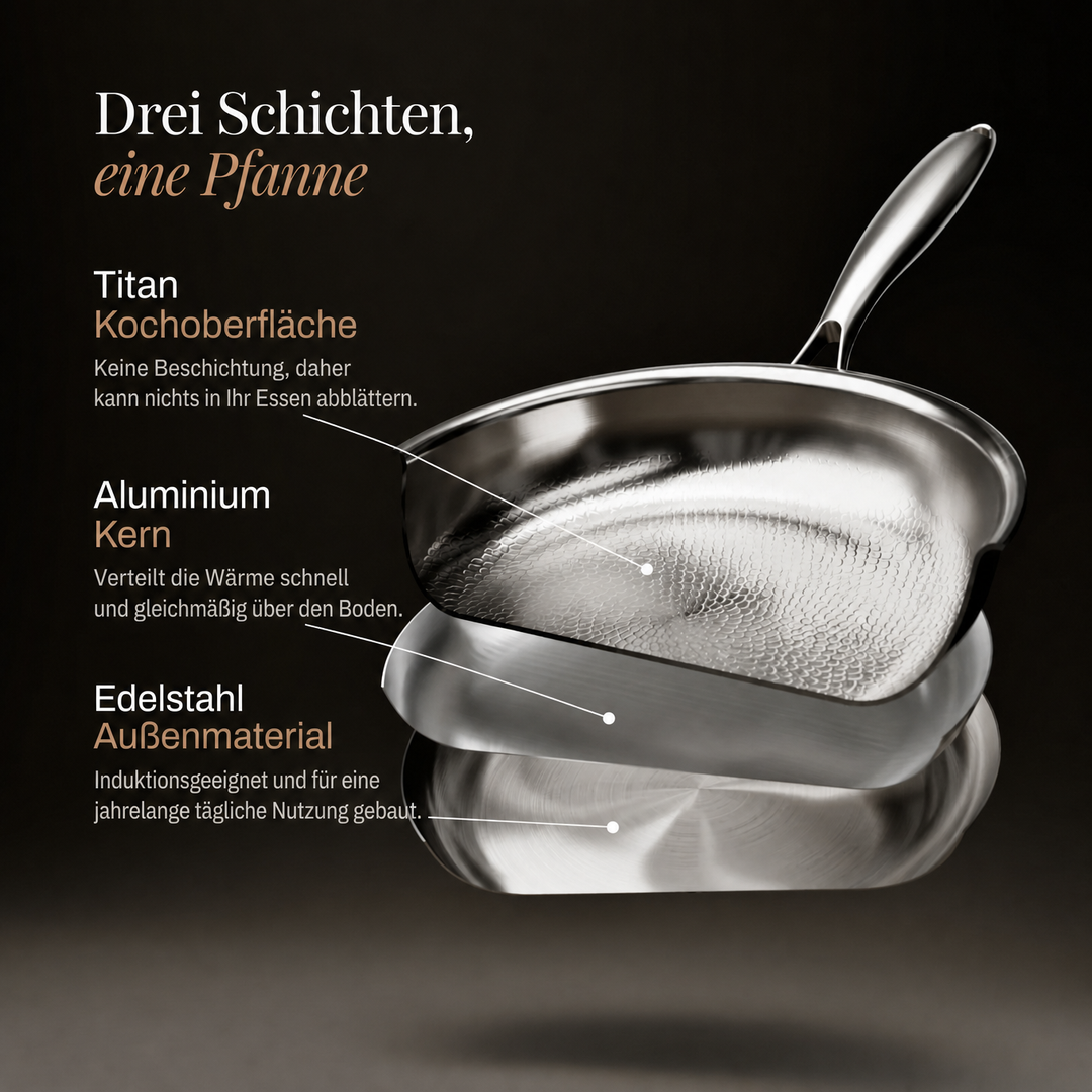 Håndhamret wokpande i titanium med flad bund