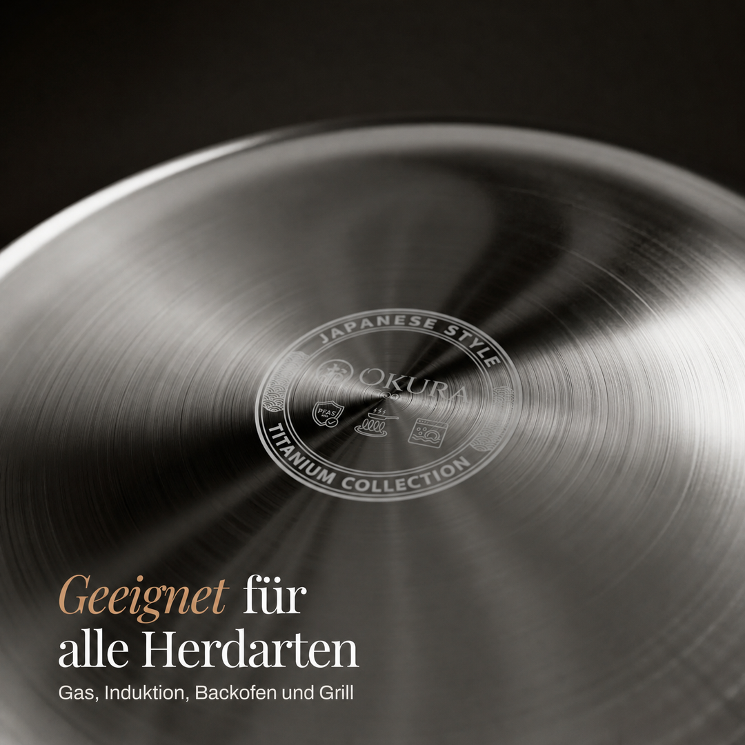 Håndhamret titanium-stegepande med belægningsfri overflade
