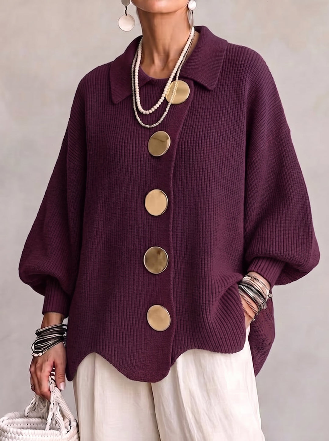 Elegant oversized cardigan med iøjnefaldende knapper