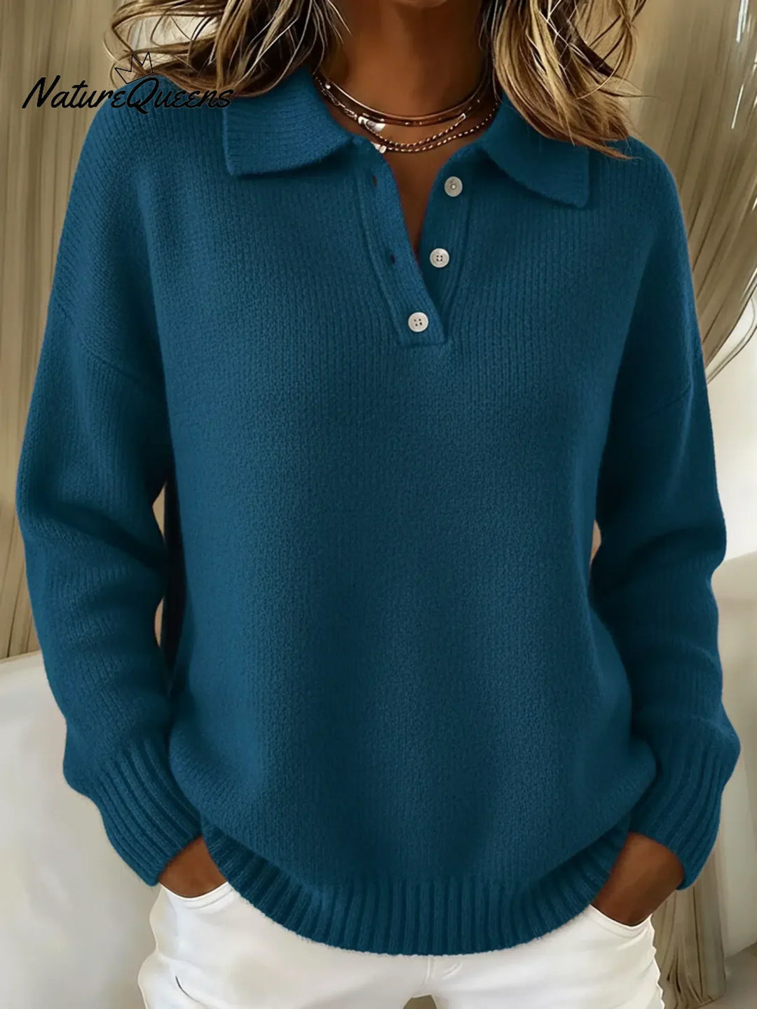 Klassisk langærmet pullover med polokrave til mænd og kvinder, blød elastisk strik