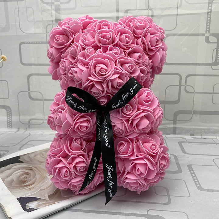 PetalCuddle Evig Rosa Bjørn | Romantisk bamse af kunstige blomster til mors dag og fejringer