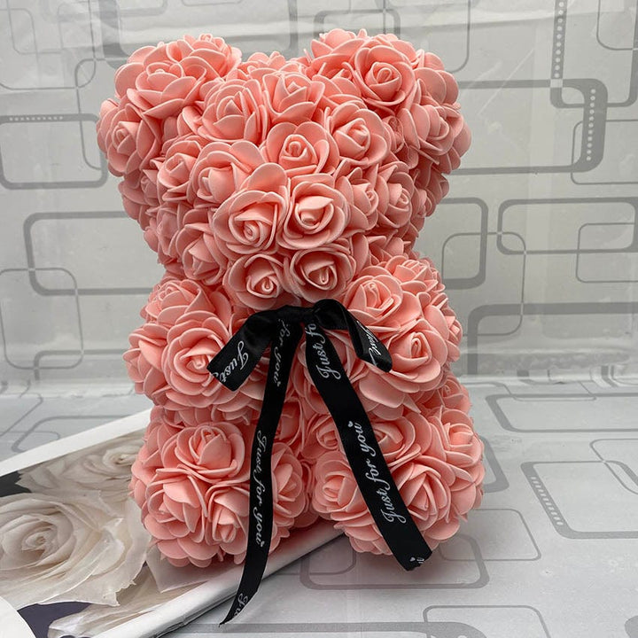 PetalCuddle Evig Rosa Bjørn | Romantisk bamse af kunstige blomster til mors dag og fejringer