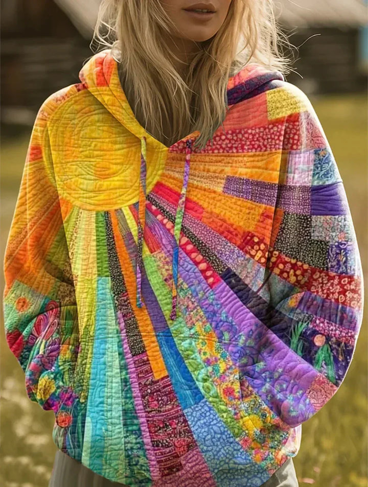 Bohemestil patchwork-hoodie i flere farver til damer