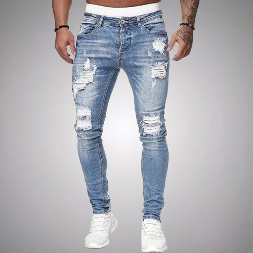Slim fit-stretchjeans med flænger til mænd – afslappet denim i used-look til hverdagen