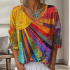 Dame-retrobluse med patchwork og V-hals