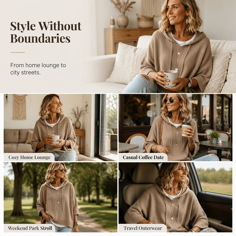 Strikket hættetrøje til kvinder med snøre – oversize sweater i vintage used look