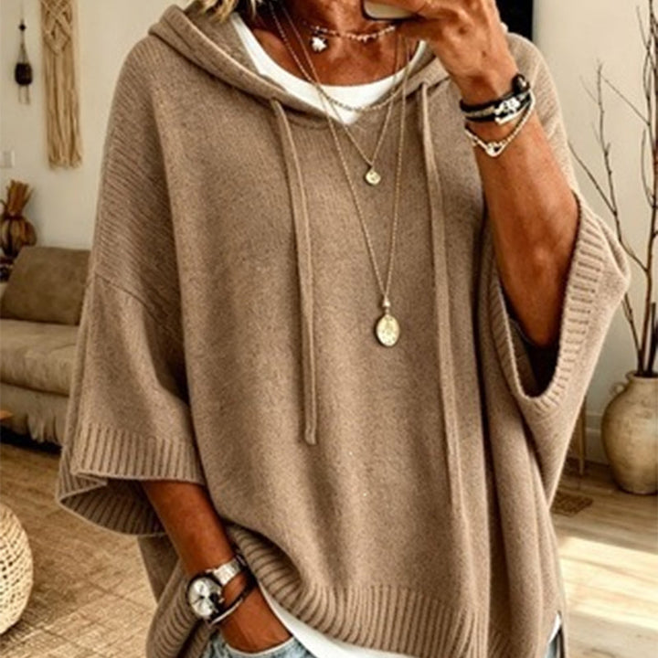 Strikket hættetrøje til kvinder med snøre – oversize sweater i vintage used look
