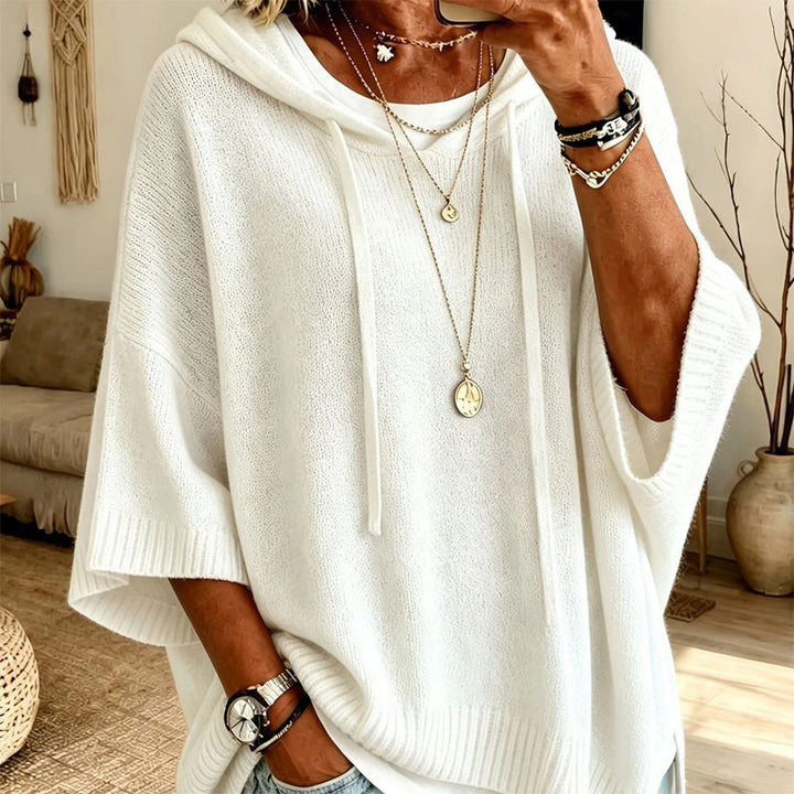 Strikket hættetrøje til kvinder med snøre – oversize sweater i vintage used look