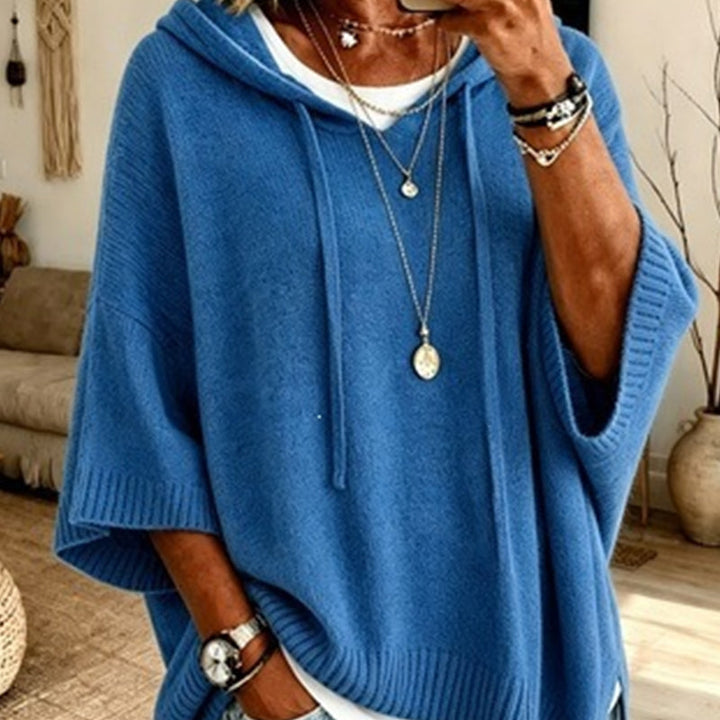Strikket hættetrøje til kvinder med snøre – oversize sweater i vintage used look