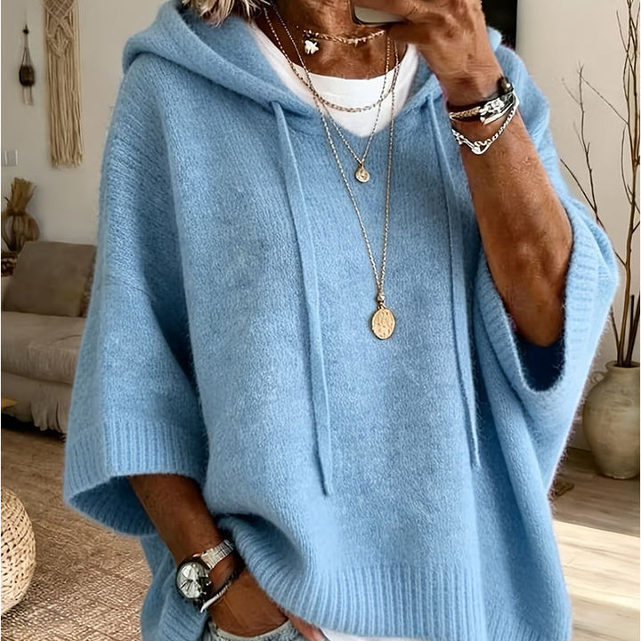 Strikket hættetrøje til kvinder med snøre – oversize sweater i vintage used look