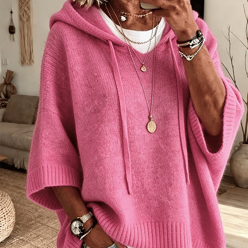 Strikket hættetrøje til kvinder med snøre – oversize sweater i vintage used look