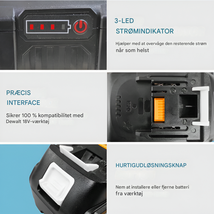 2×8,0 Ah 18V reservebatterier + oplader