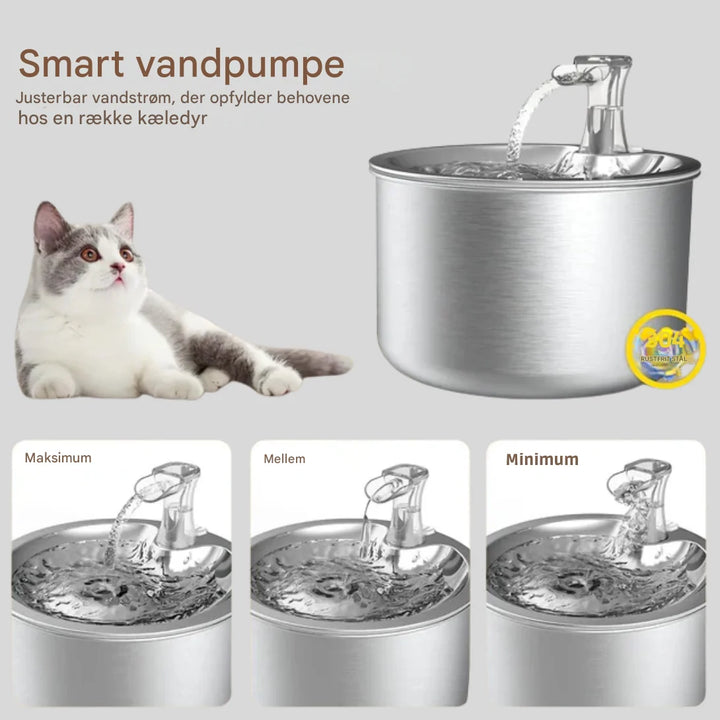 Vanddispenser til katte i rustfrit stål