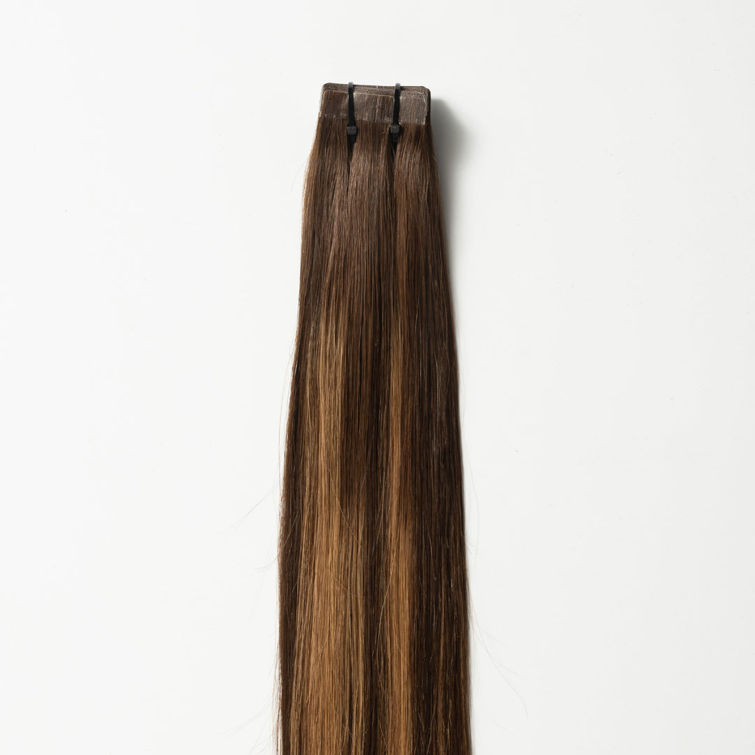Tape-in hair extensions – Veloura Tape (varm brun balayage 2+7)