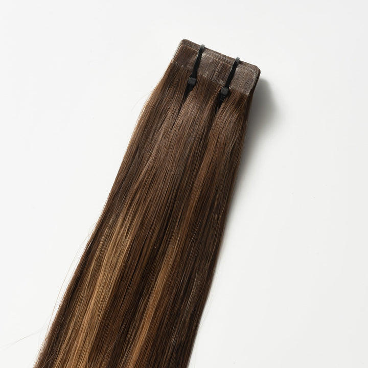 Tape-in hair extensions – Veloura Tape (varm brun balayage 2+7)