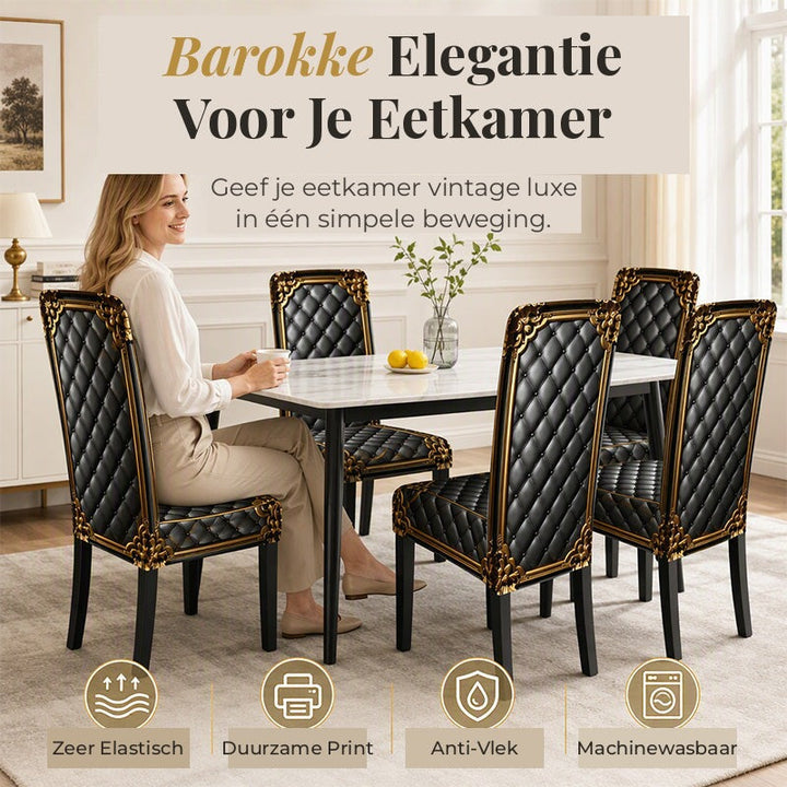 Barokke elastiske stolebetræk med guldprint - Washable Dining Chair Slipcovers
