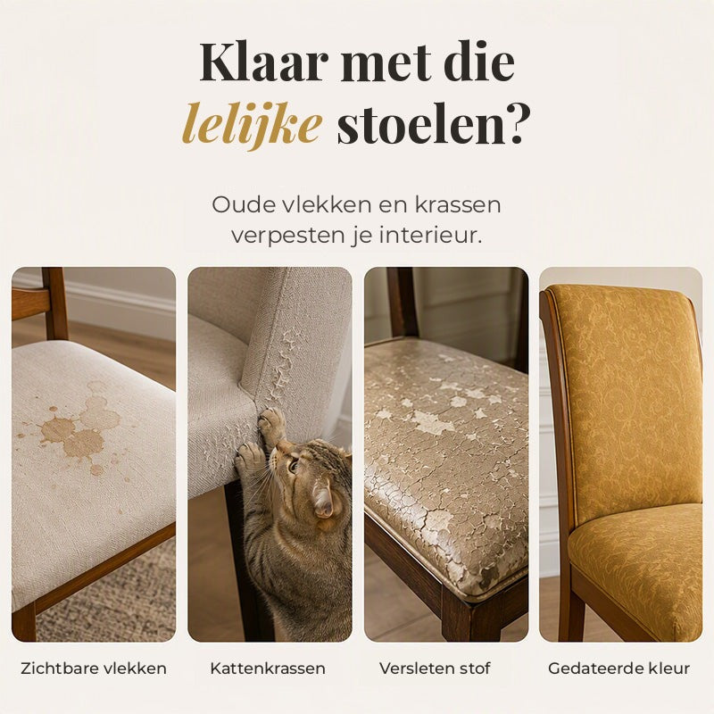 Barokke elastiske stolebetræk med guldprint - Washable Dining Chair Slipcovers