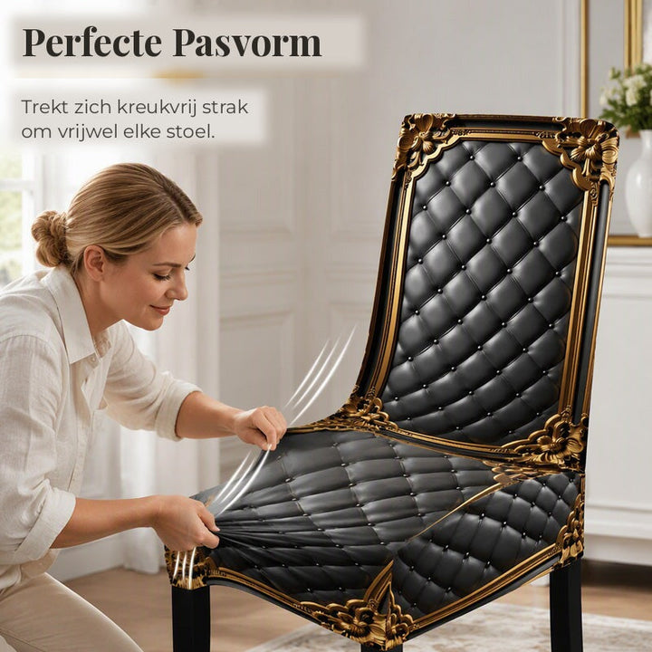 Barokke elastiske stolebetræk med guldprint - Washable Dining Chair Slipcovers