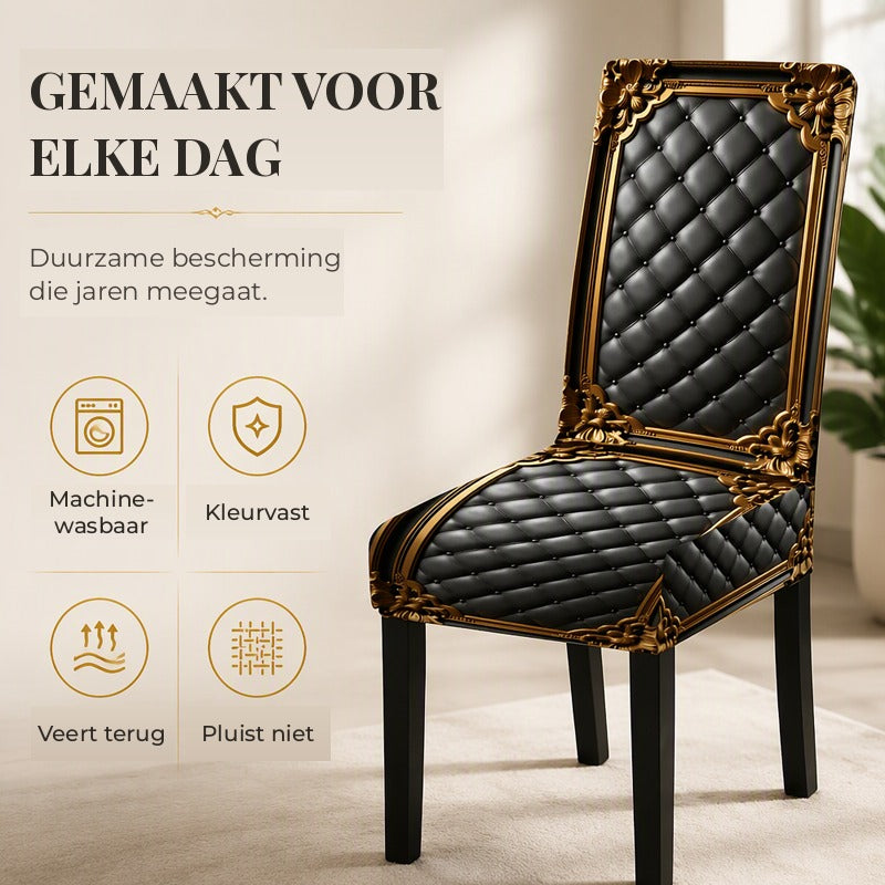 Barokke elastiske stolebetræk med guldprint - Washable Dining Chair Slipcovers